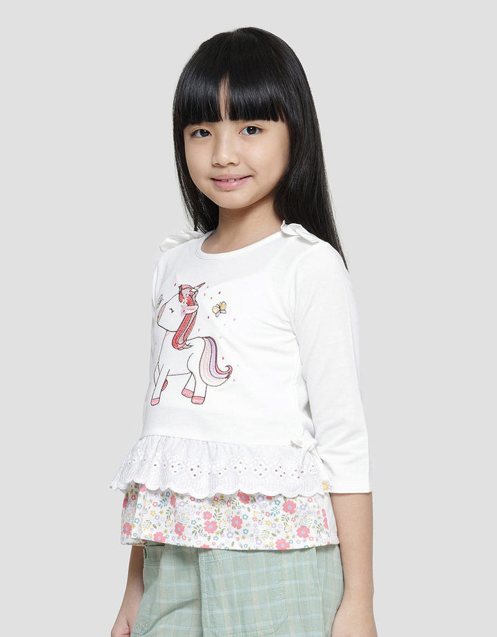 Little M Unicorn Embroidery Lace Combination Long Sleeve T-shirt for Girls