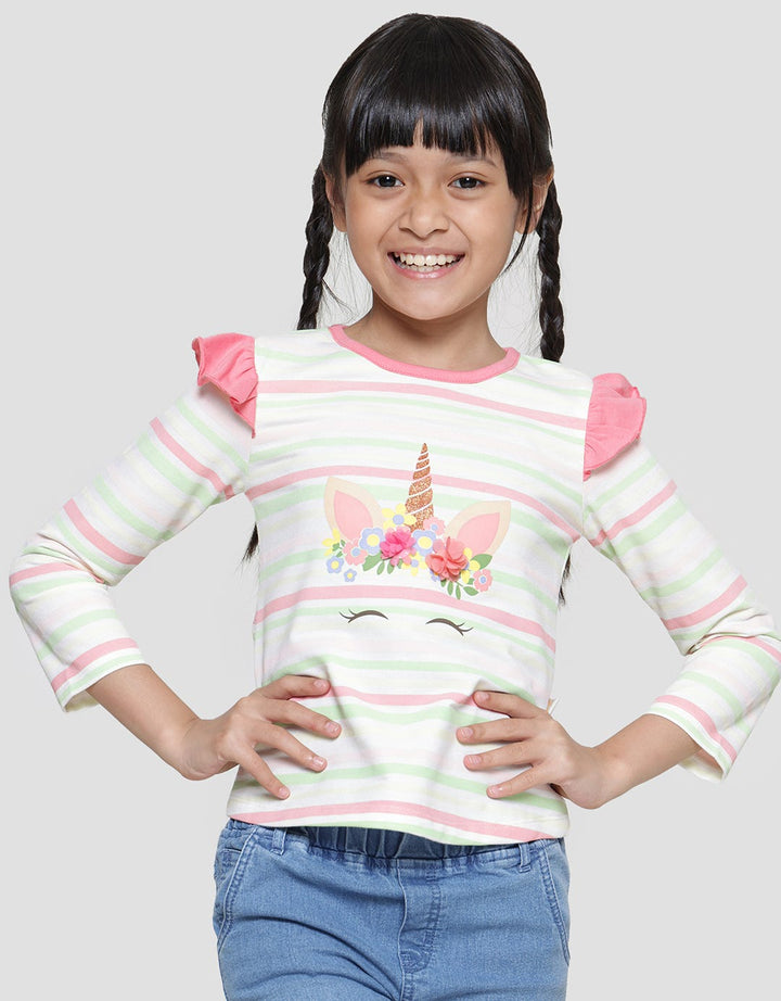 Little M Salur Aplikasi Unicorn Kaos Lengan Panjang Anak Perempuan