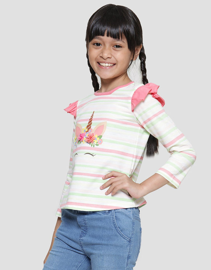 Little M Salur Aplikasi Unicorn Kaos Lengan Panjang Anak Perempuan