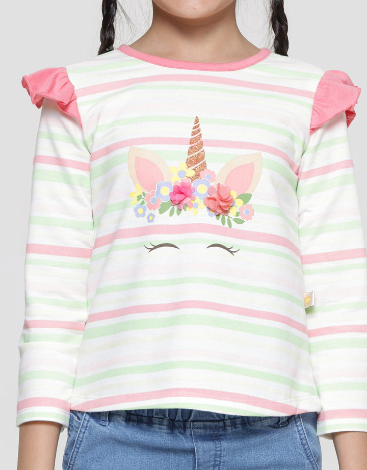 Little M Salur Aplikasi Unicorn Kaos Lengan Panjang Anak Perempuan