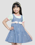 Little M Overall Chambray Full Bordir Kaos Lengan Pendek Anak Perempuan