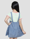 Little M Overall Chambray Full Bordir Kaos Lengan Pendek Anak Perempuan