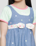 Little M Overall Chambray Full Bordir Kaos Lengan Pendek Anak Perempuan