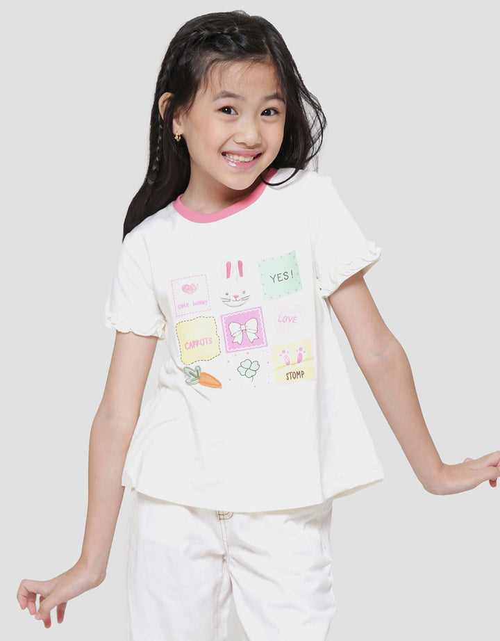 Little M Boxes Aplikasi Kaos Lengan Pendek Anak Perempuan