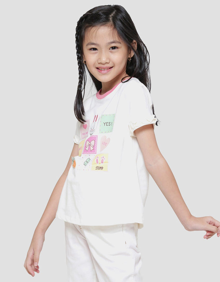 Little M Boxes Aplikasi Kaos Lengan Pendek Anak Perempuan
