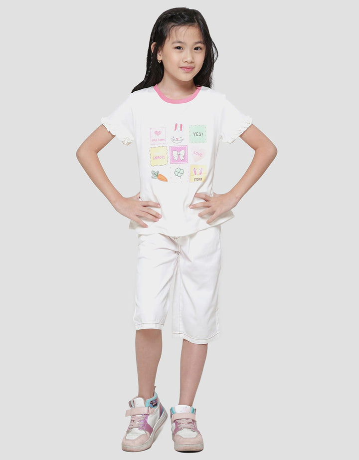 Little M Boxes Aplikasi Kaos Lengan Pendek Anak Perempuan