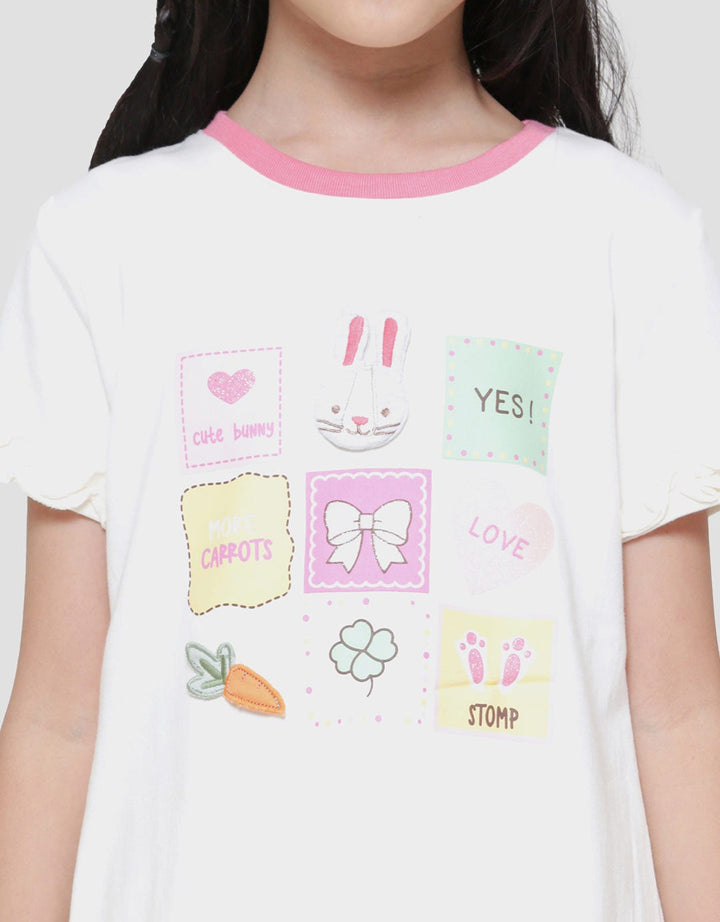 Little M Boxes Aplikasi Kaos Lengan Pendek Anak Perempuan