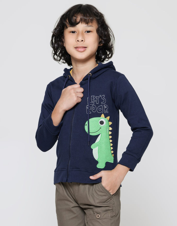 Little M Dino Aplikasi Jaket Terry Anak Laki-Laki