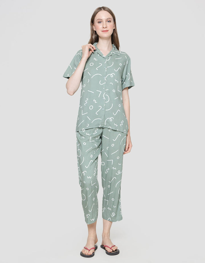 Nevada Short Sleeve Pyjama Celana Wanita Memphis Minimalis