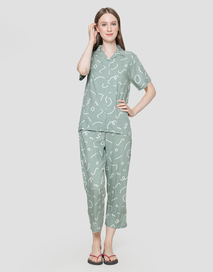Nevada Short Sleeve Pyjama Celana Wanita Memphis Minimalis