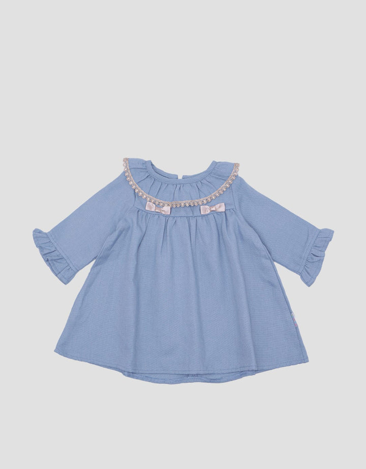 Pipiniko Midi Dress Ruffle Colar Knit Denim Anak Perempuan