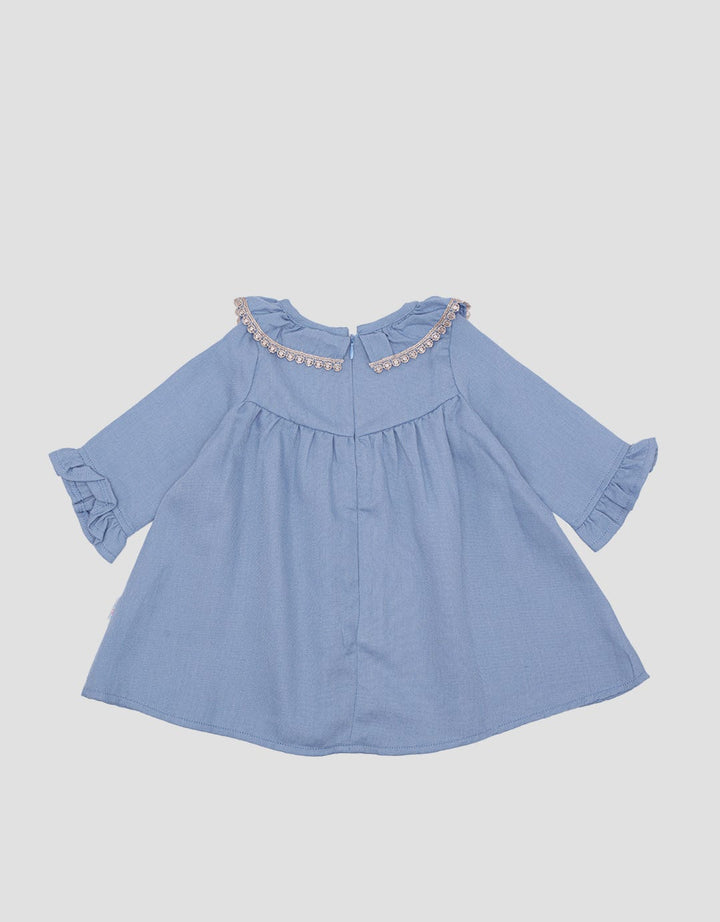 Pipiniko Midi Dress Ruffle Colar Knit Denim Anak Perempuan