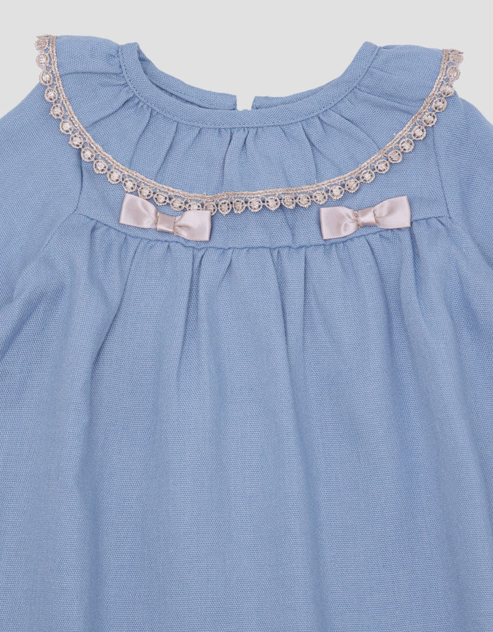 Pipiniko Midi Dress Ruffle Colar Knit Denim Anak Perempuan