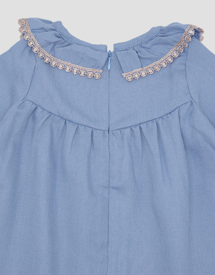 Pipiniko Midi Dress Ruffle Colar Knit Denim Anak Perempuan