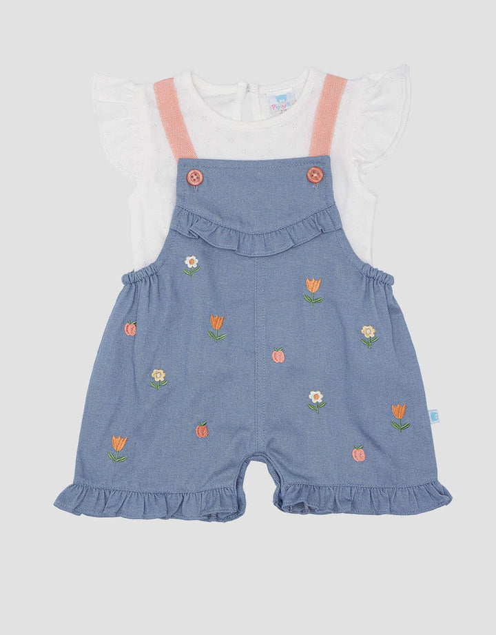 Pipiniko Embroidery Flower Romper Set Anak Perempuan