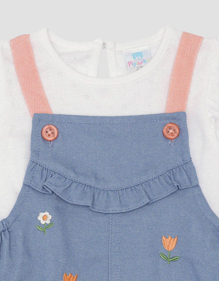 Pipiniko Embroidery Flower Romper Set Anak Perempuan