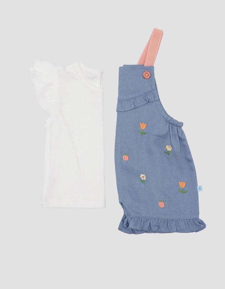 Pipiniko Embroidery Flower Romper Set Anak Perempuan