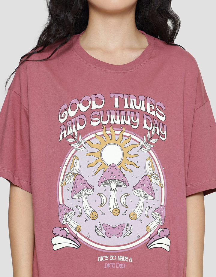 Nevada Oversize Good Times And Sunny Day Kaos Lengan Pendek Wanita