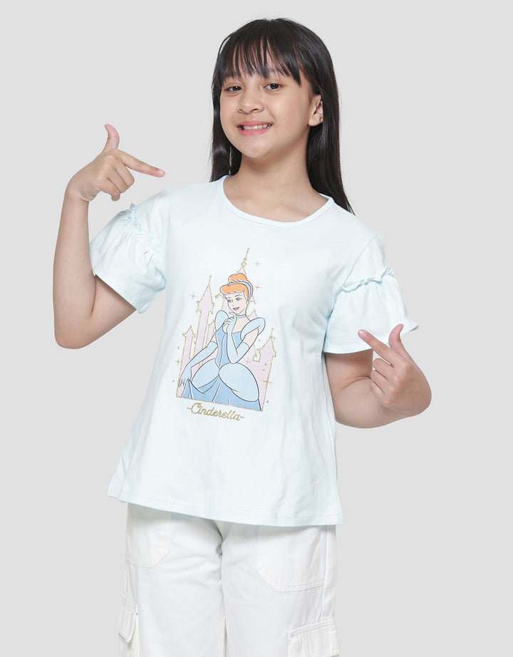 Disney Lengan Ruffle Cinderella Kaos Lengan Pendek Anak Perempuan