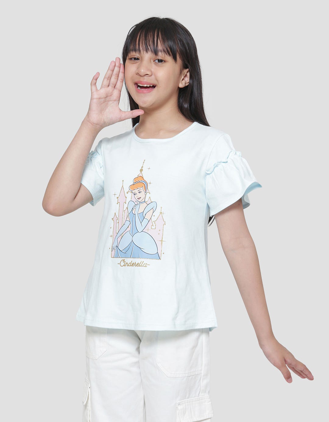 Disney Lengan Ruffle Cinderella Kaos Lengan Pendek Anak Perempuan