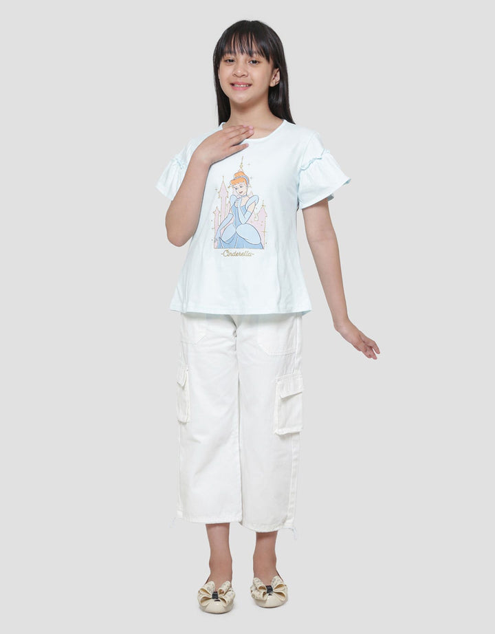 Disney Lengan Ruffle Cinderella Kaos Lengan Pendek Anak Perempuan