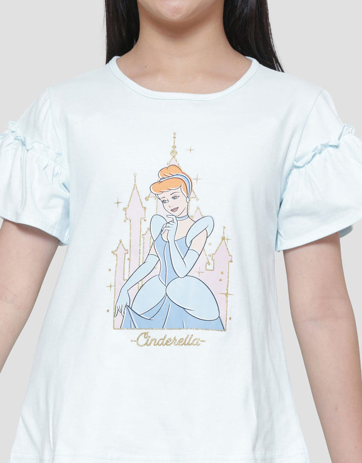 Disney Lengan Ruffle Cinderella Kaos Lengan Pendek Anak Perempuan