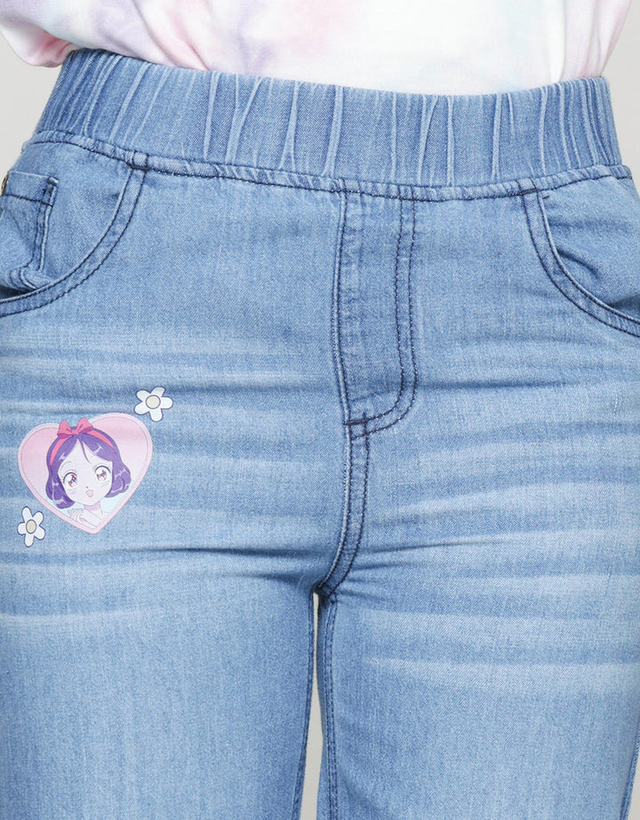 Disney Fraying Princess Anime Girls Denim Long Pants