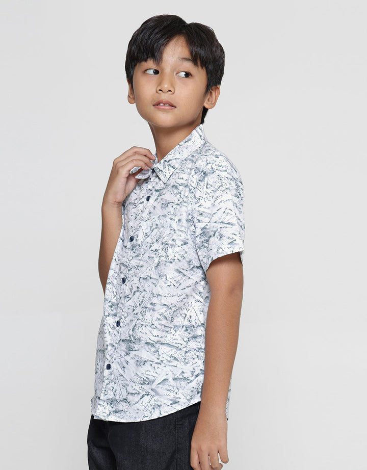 Nevada Poplin Print Abstract Kemeja Lengan Pendek Anak Laki-Laki