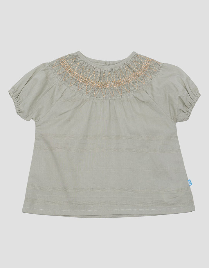 Pipiniko Smock Gold Thread Blouse Short Sleeve Girls