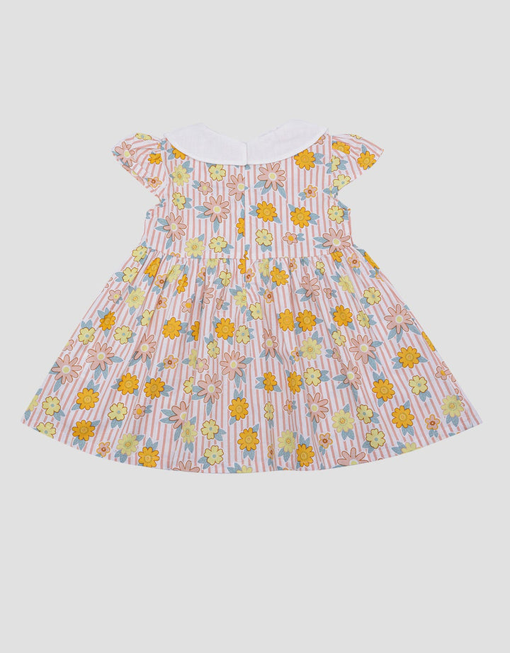 Pipiniko Stripes Flower Lengan Pendek Midi Dress Anak Perempuan