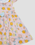 Pipiniko Stripes Flower Lengan Pendek Midi Dress Anak Perempuan