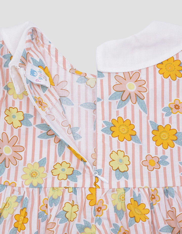 Pipiniko Stripes Flower Lengan Pendek Midi Dress Anak Perempuan