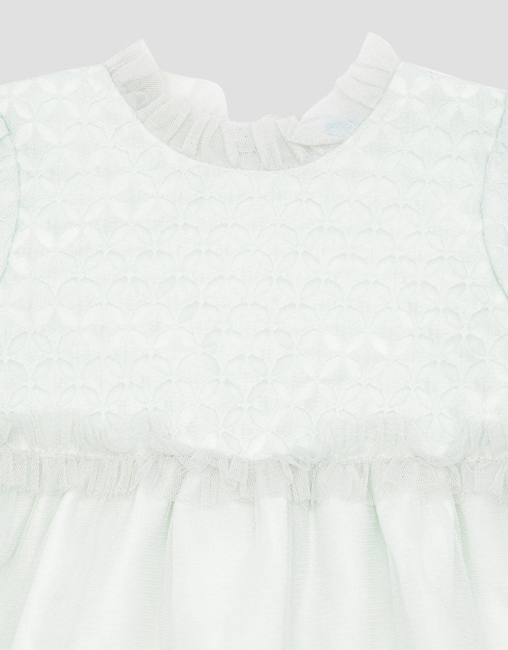 Pipiniko Tulle Motif Kotak Midi Dress Lengan Pendek Anak Perempuan