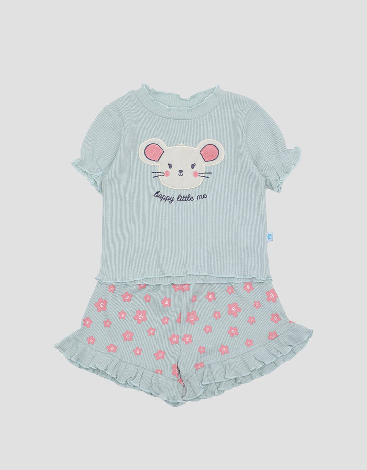 Pipiniko Ribbed Short Mouse Baju Set Anak Perempuan