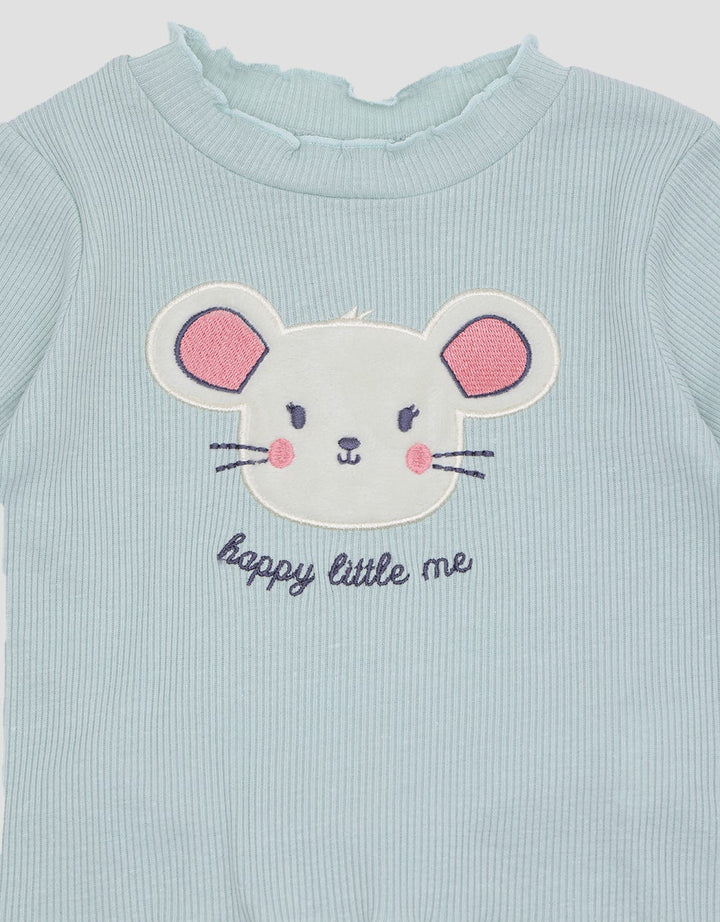 Pipiniko Ribbed Short Mouse Baju Set Anak Perempuan