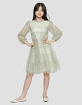 Sweet Miss Brocade Stacked Neck Ruffle Midi Dress for Girls