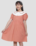 Sweet Miss Dobby Scallop Collar Midi Dress Short Sleeve Girls