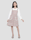Sweet Miss Bunga Kombinasi Polos Midi Dress Overall Anak Perempuan