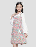 Sweet Miss Bunga Kombinasi Polos Midi Dress Overall Anak Perempuan
