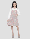 Sweet Miss Bunga Kombinasi Polos Midi Dress Overall Anak Perempuan