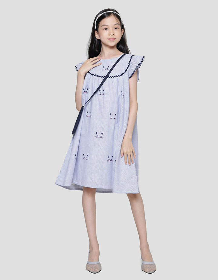 Sweet Miss Cat Bordir Midi Dress Anak Perempuan