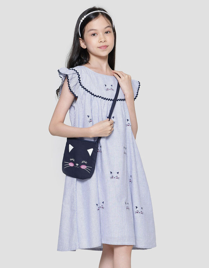 Sweet Miss Cat Bordir Midi Dress Anak Perempuan