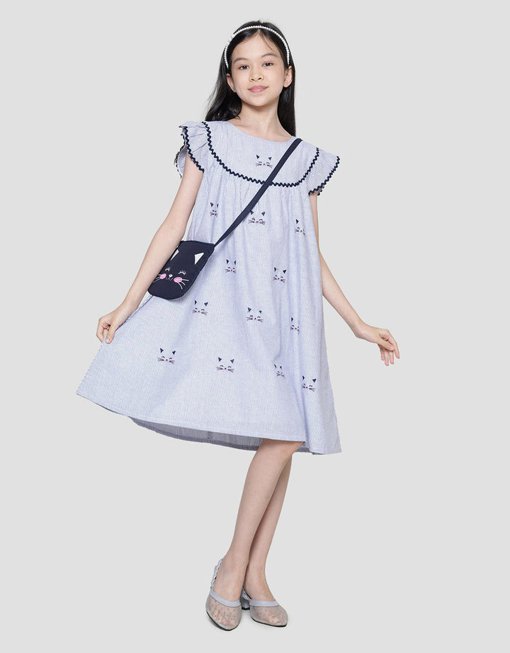 Sweet Miss Cat Bordir Midi Dress Anak Perempuan