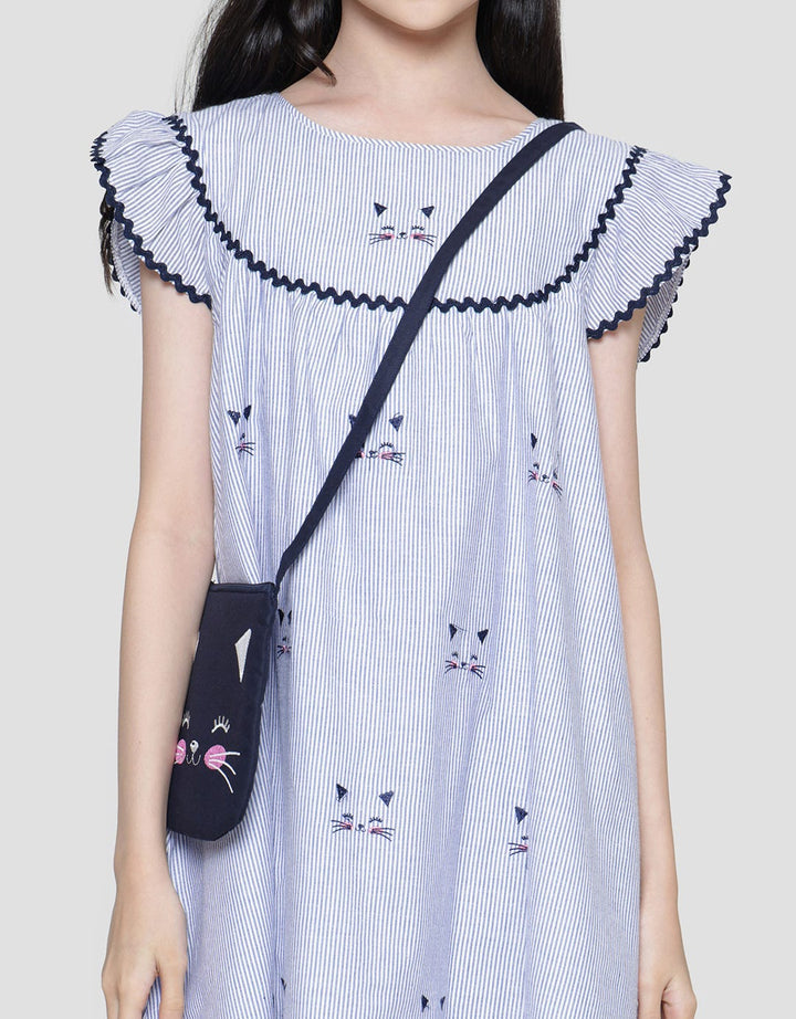 Sweet Miss Cat Bordir Midi Dress Anak Perempuan