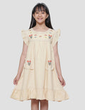 Sweet Miss Dada Bordir Bunga Kantong Renda Midi Dress Anak Perempuan