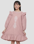 Sweet Miss Vertical Embro Body Tangan Geber Midi Dress Anak Perempuan