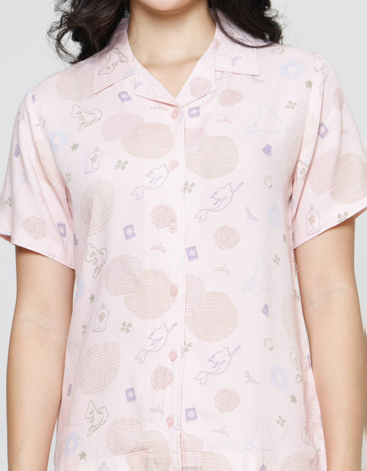 Disney Women's Pajamas Set Print Princess Outline Polka Dot