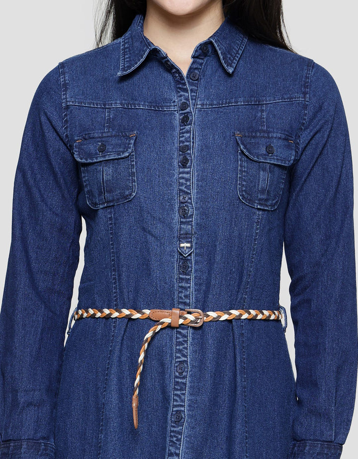 dress denim wanita Sleeveless Tencel Denim Dress, MIDDLE BLUE / XS