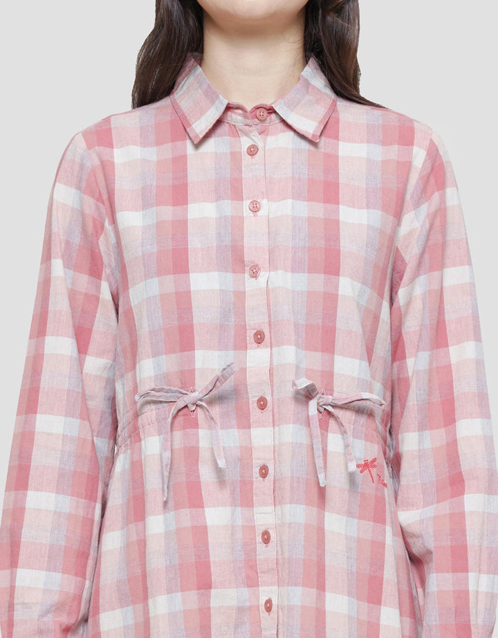 Triset Casual Full Print Check Dress Wanita