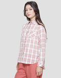 Triset Casual Check Print Blouse Wanita